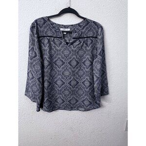 Fever navy white blouse women size large